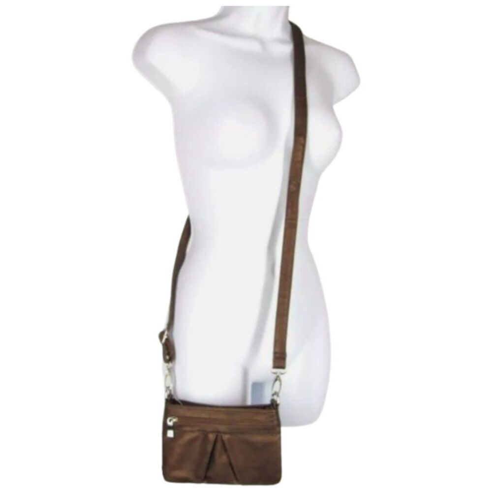 Crossbody Copper Brown NEW Vegan Faux Leather Bag Purse Pleated Small